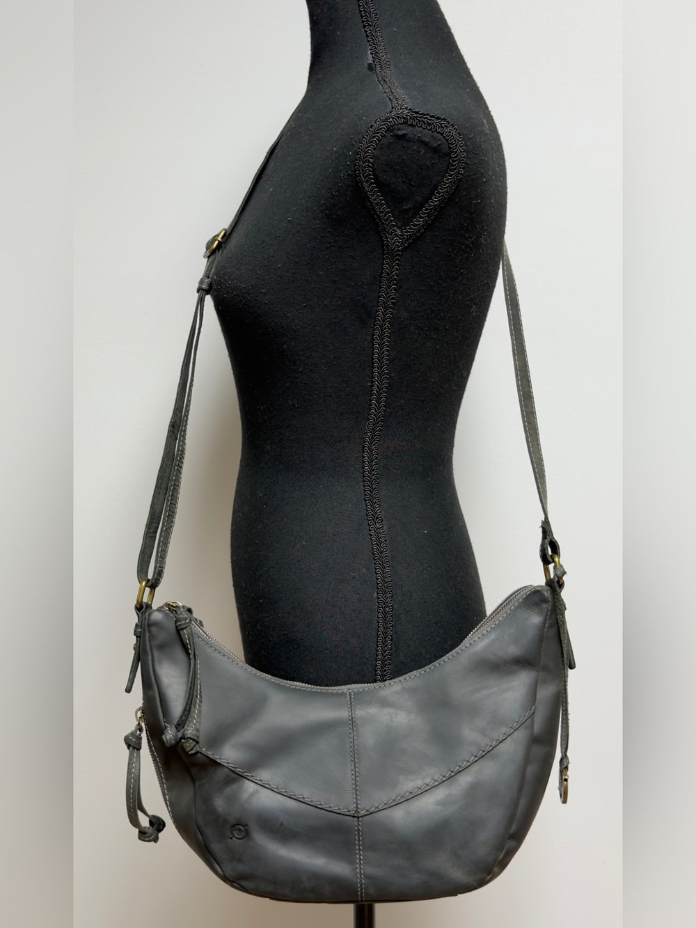 BΓΈrn Brindale Crescent Leather Crossbody Hobo Bag - Charcoal Gray